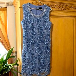 NWT beads and crystals stretchy elegant midi dress. Beautiful Tiffany blue.